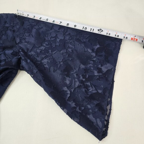 Alex Evenings Blouse Pants Set Women Dark Navy Tiered Hem Round Neck Floral - Picture 16 of 16